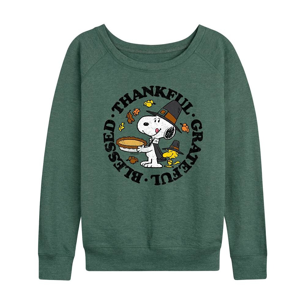 

Женский легкий свитшот из френч-терри Peanuts Snoopy & Woodstock Спасибо Grateful Blessed Licensed Character, цвет Heather Green