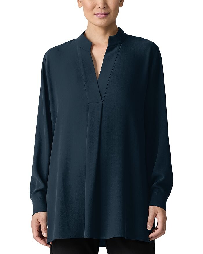 

Шелковая туника с воротником-стойкой Eileen Fisher, синий