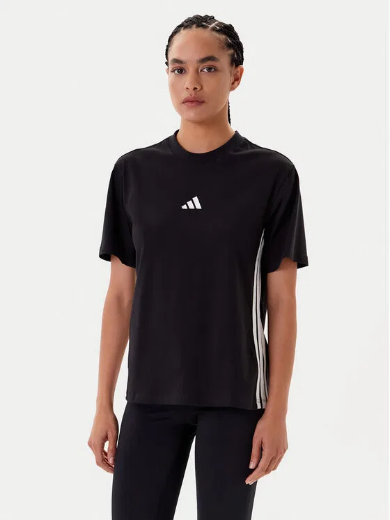 Футболка regular fit Essentials 3-Stripes Adidas, черный