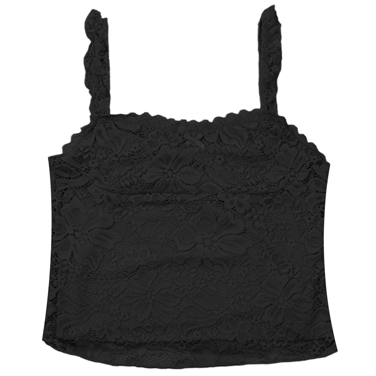 Женская майка с кружевом и тонкими бретелями с бантом, модель Elegante Blusa con Spalline Sottili e Fiocco, Nero — фото 4