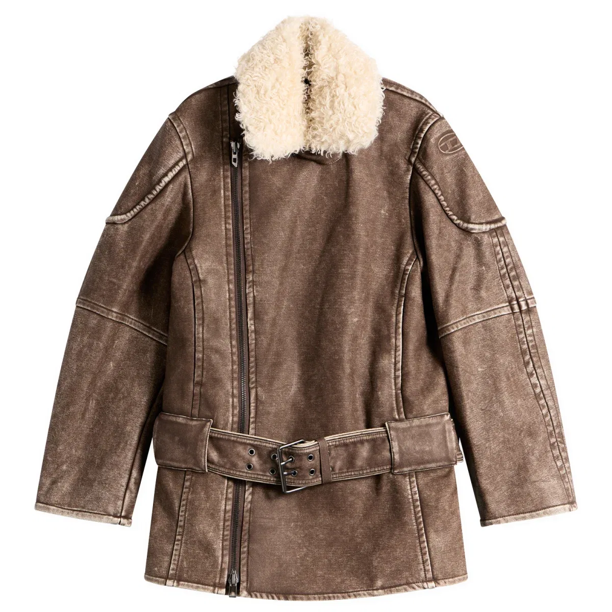 Пальто из искусственной кожи с меховым воротником G-Eyser Diesel, Brown