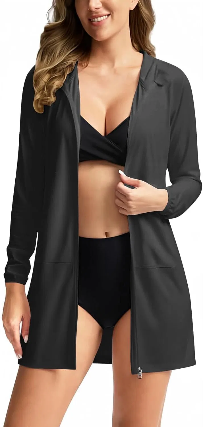 Женская солнцезащитная кофта с капюшоном UPF 50+ Full Zip, Black
