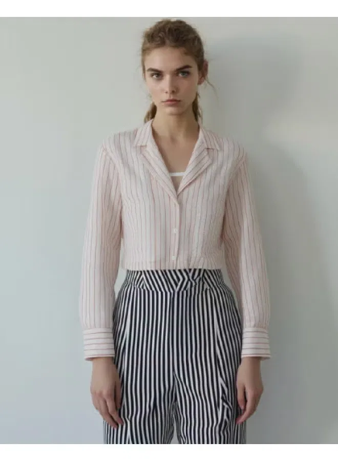 Лонгслив с полосатым принтом и воротником-лацканом Zara, бежевый