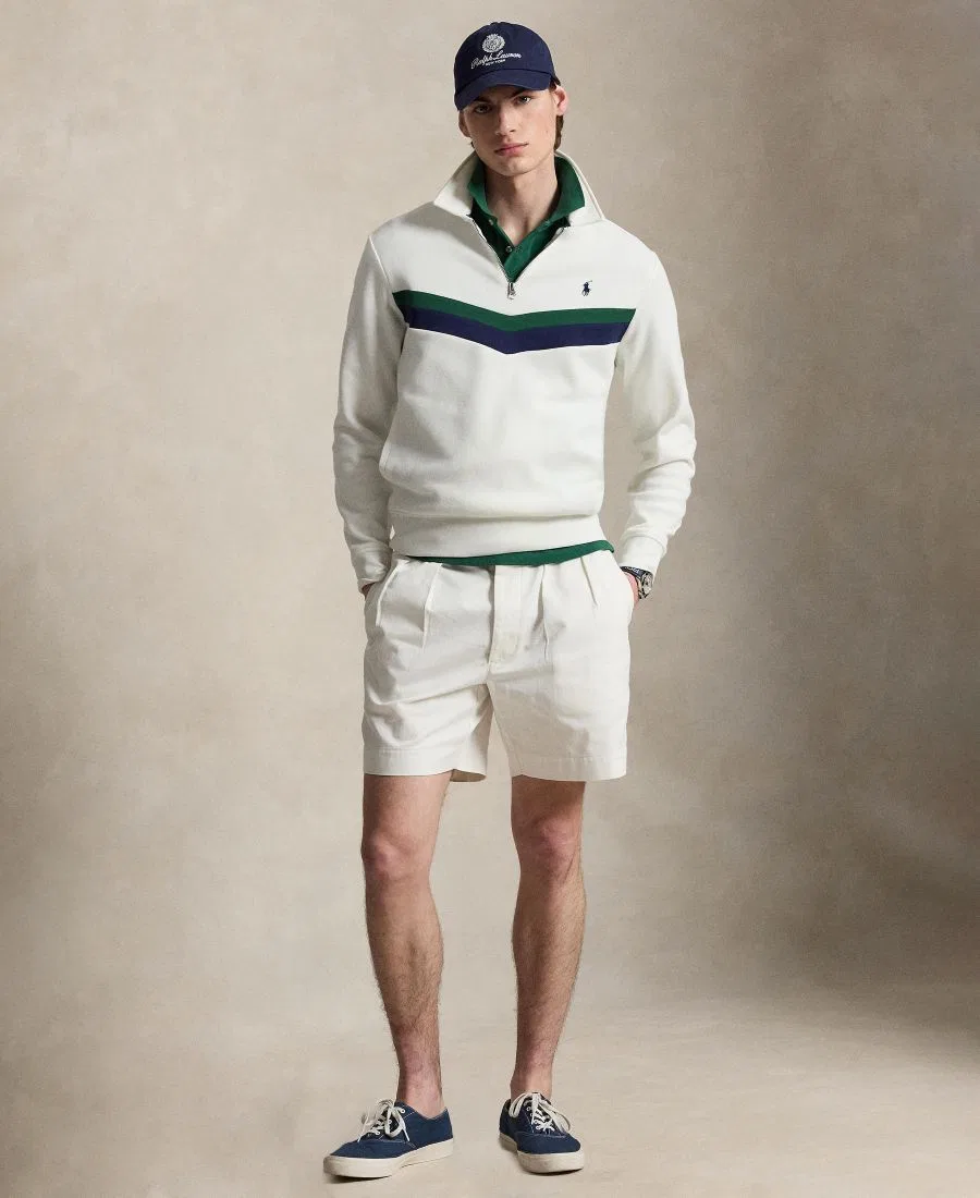 Мужской свитшот с четверть-молнией, с вышивкой Polo Ralph Lauren, White — фото 2