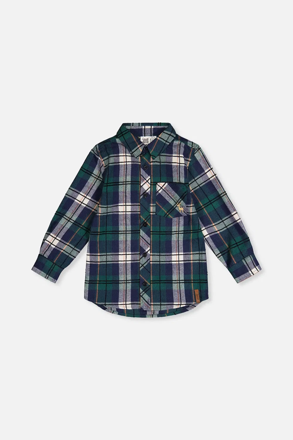 Детская рубашка в клетку с длинным рукавом Christmas Couture Deux par Deux, Blue and Green Checks