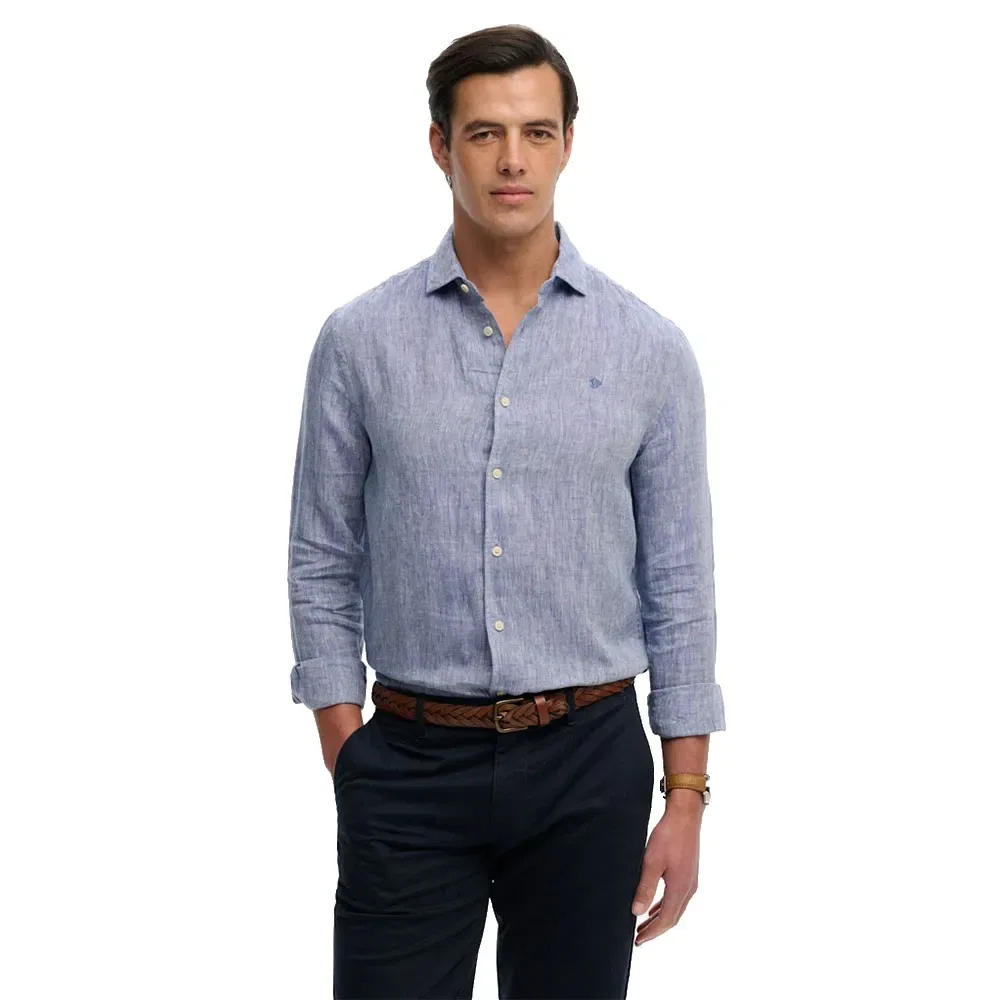 Мужская легкая льняная рубашка с длинным рукавом Riviera Superdry, Blue