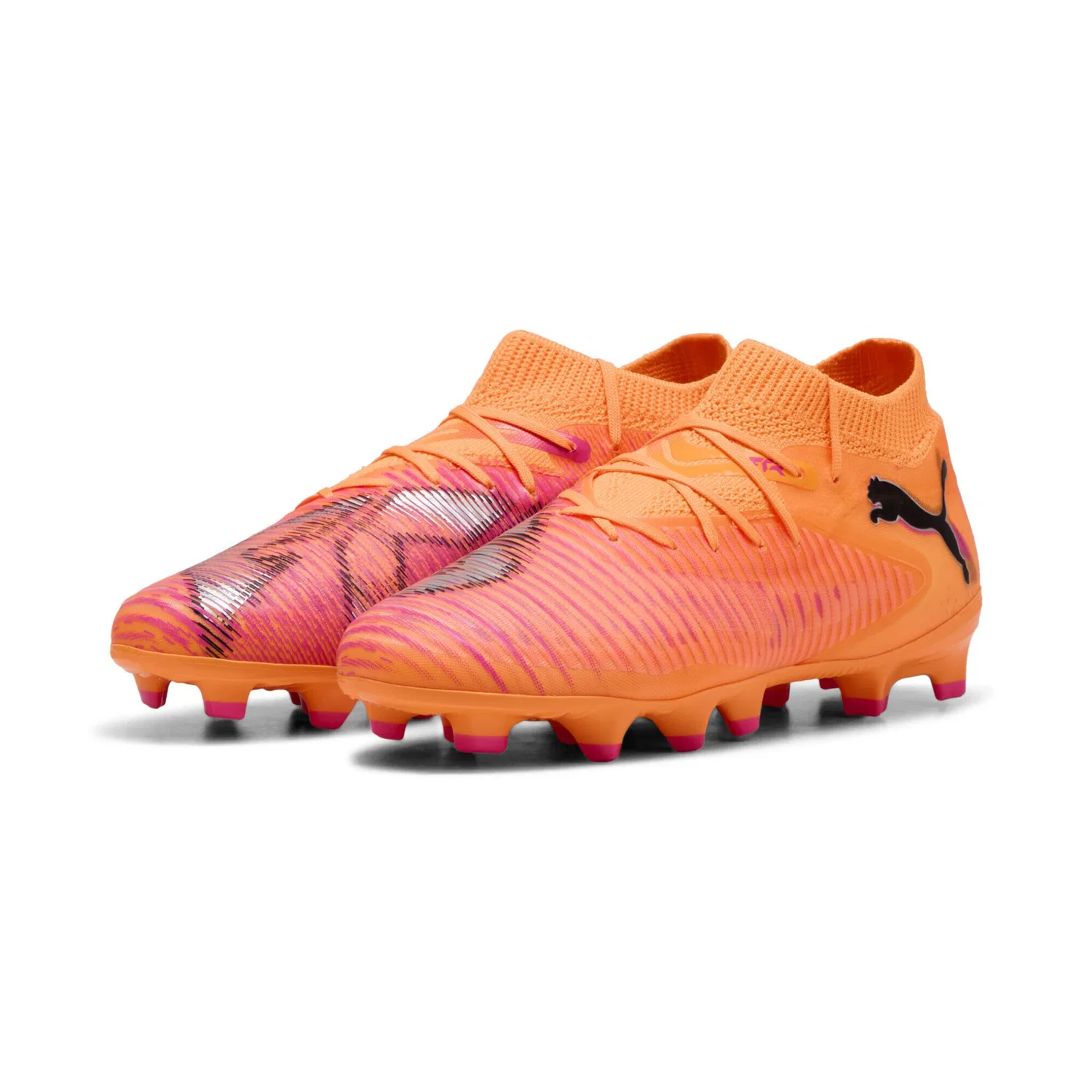 Детские футбольные бутсы с технологией GripControl PUMA, Heat Fire Black Ravish Orange Pink