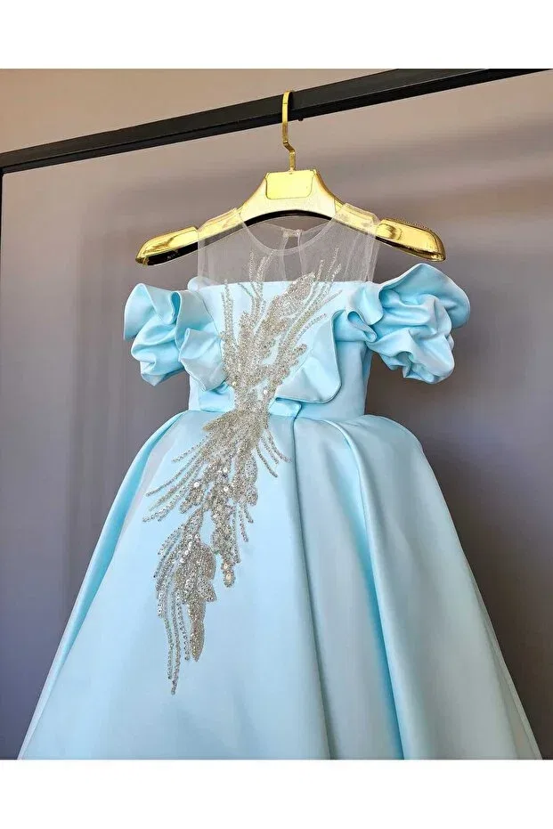 Детское платье для девочек с аппликацией Blue Spanish Appliqued Baby Dress Scstil, Babe Blue — фото 2