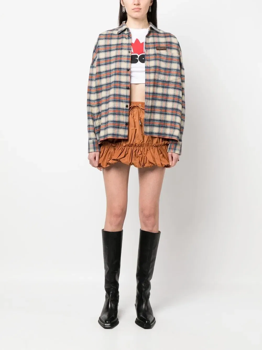 Плиссированная мини-юбка на шнурке Dsquared2, коричневый — фото 2