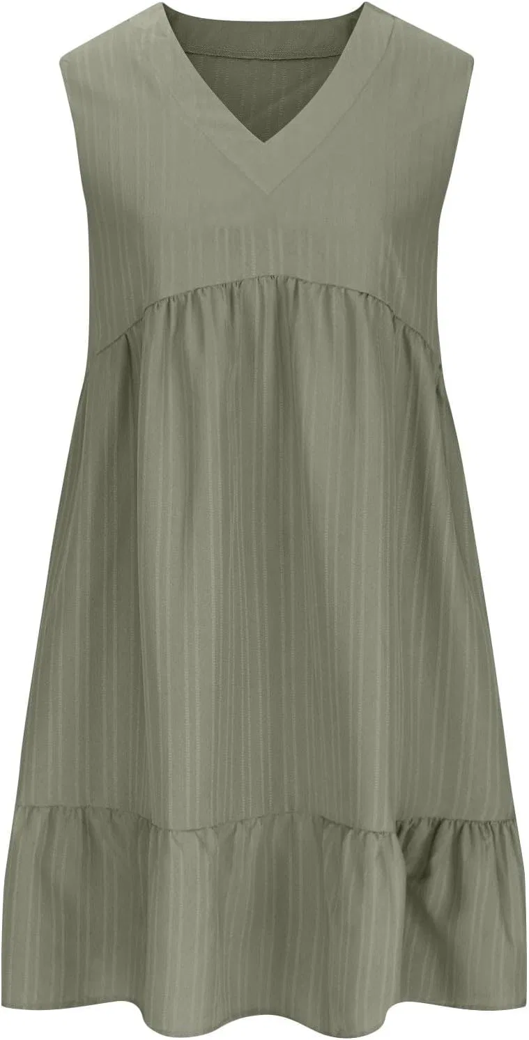 Женское летнее платье с воланами V-образным вырезом, Army Green — фото 4