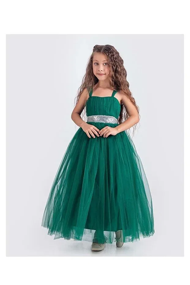 Детское платье для девочек сатиновое Back gipeli tutu skirt girls satin party evening dress 0340 Mnk, Dark Green — фото 3