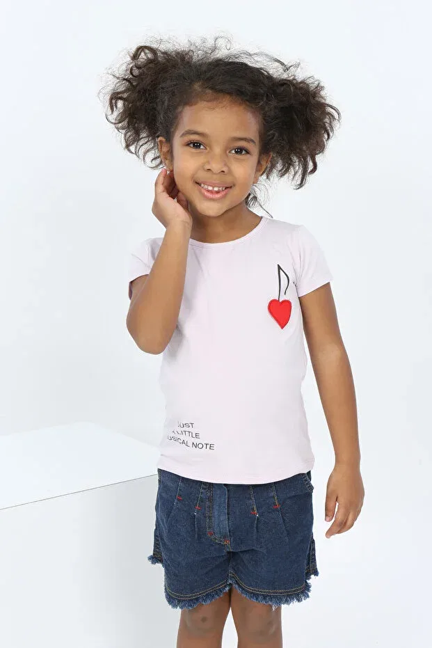 Детская футболка для девочек с принтом Embroidered chest musical note printed t-shirt Toontoy, Light Lilac — фото 2