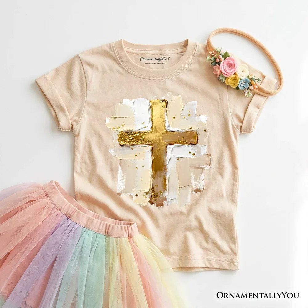 Детская футболка для мальчиков с принтом креста Christian Faith Kids T-Shirt OrnamentallyYou, Sand