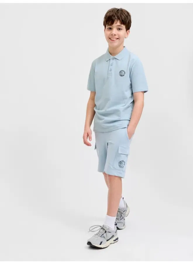 Комплект поло и шорт B-12 Navy Blazer Polo + Sweat Shorts Jack & Jones Junior, синий — фото 3