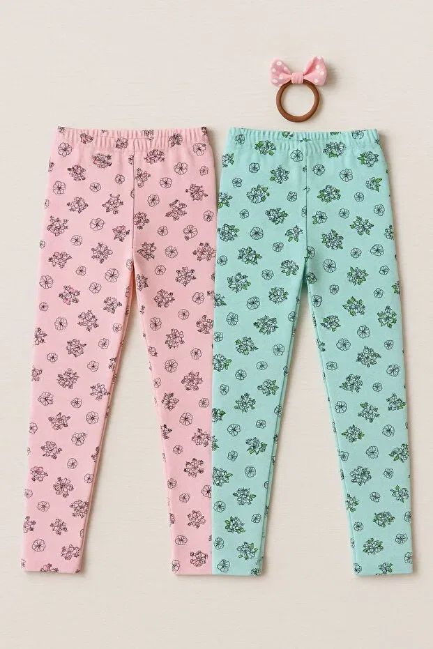 Детские леггинсы для девочек с принтом 2-шт Incili, Pink - Mint Green