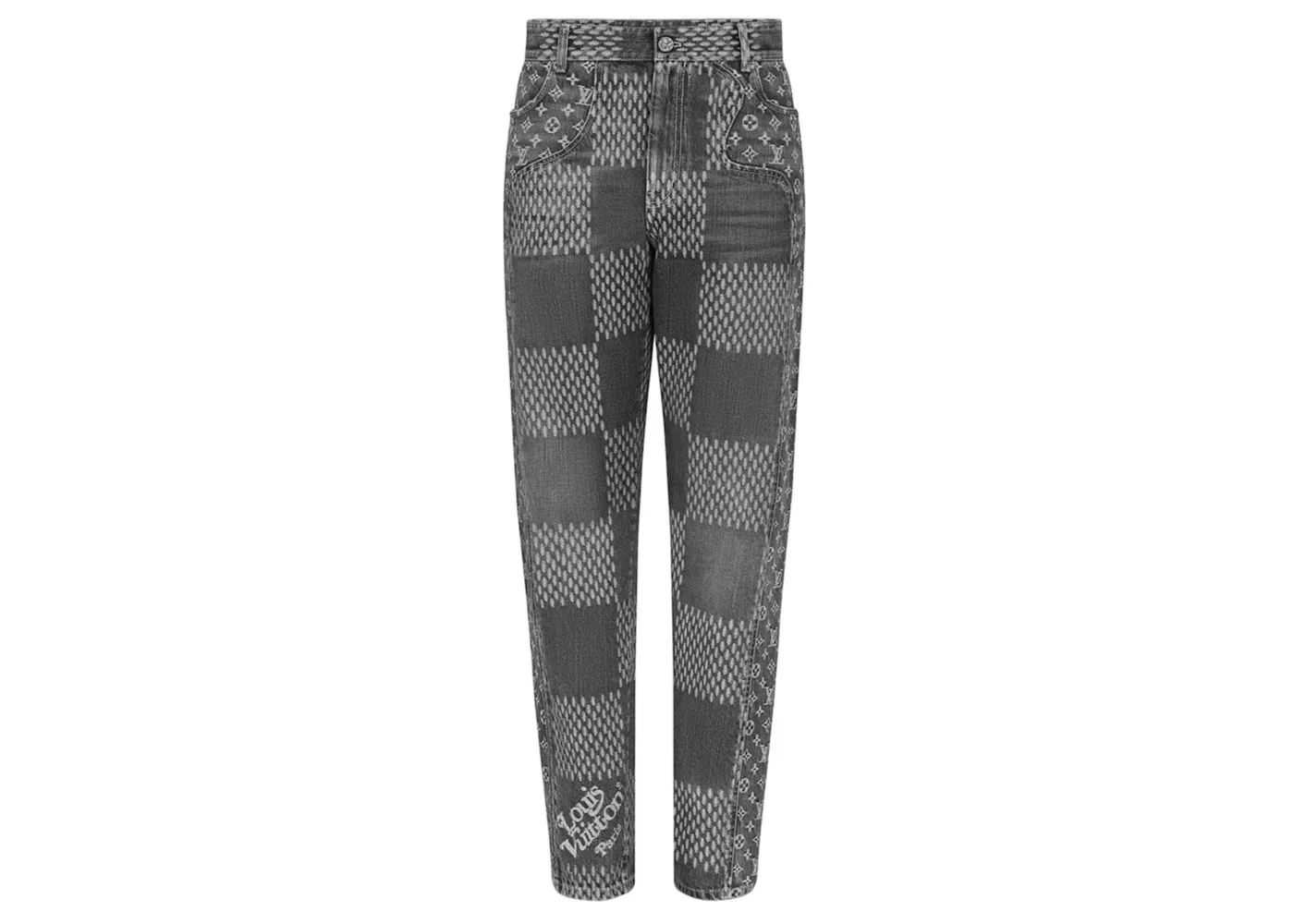 Мужские джинсы с принтом Giant Damier Louis Vuitton x Nigo, Noir
