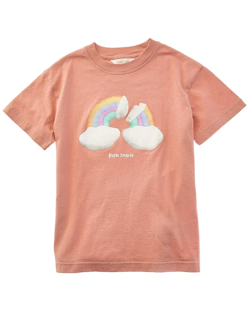 Детская футболка для девочек с принтом Palm Angels Rainbow T-Shirt, розовый