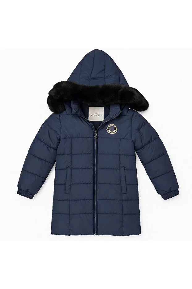 Детское зимнее пальто-пуховик с капюшоном Alzey Giyim, Navy Blue — фото 3