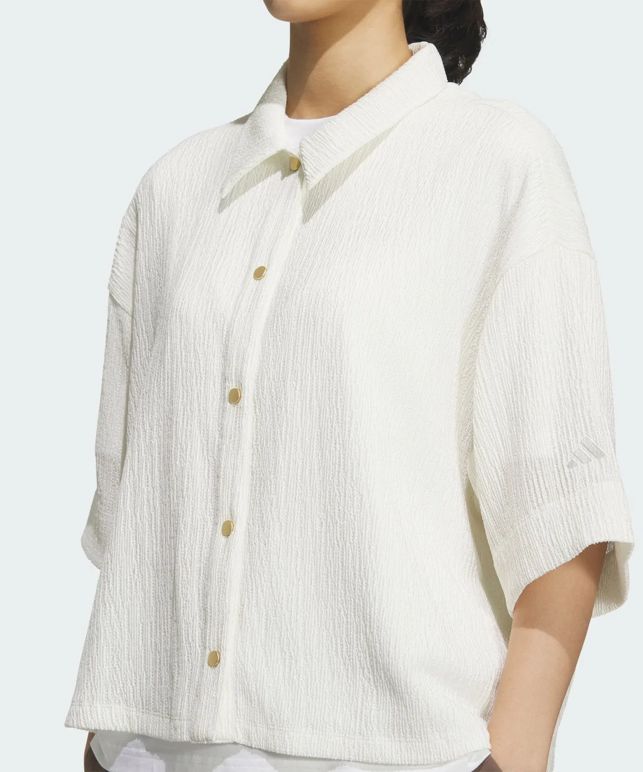 Женская полупрозрачная рубашка с воротником и коротким рукавом Adidas, White — фото 4