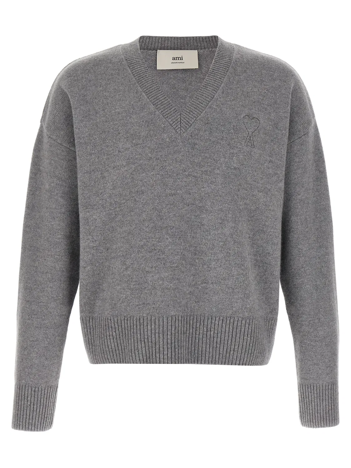 Мужской кардиган с V-образным вырезом Gray Wool Cardigan AMI Paris, Gray