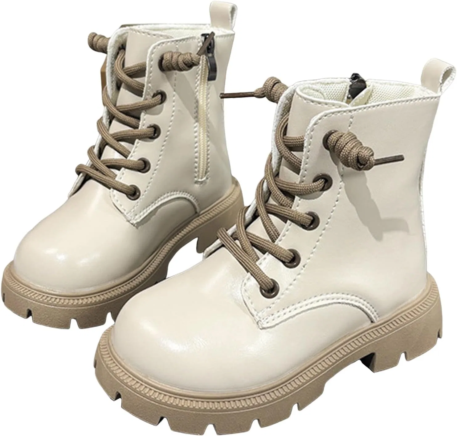 Детские белые ботинки на молнии и шнуровке для девочек, Beige