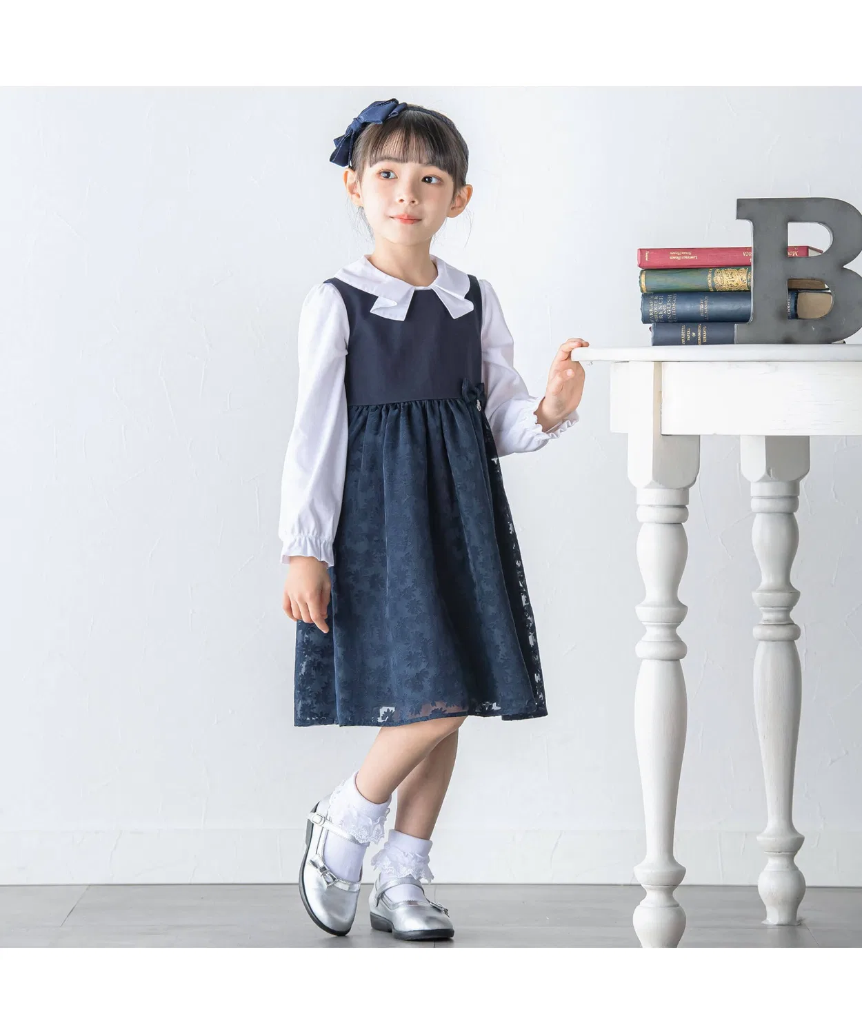 Детское платье для девочек с цветочным принтом, с длинным рукавомBeBe, Blue — фото 2