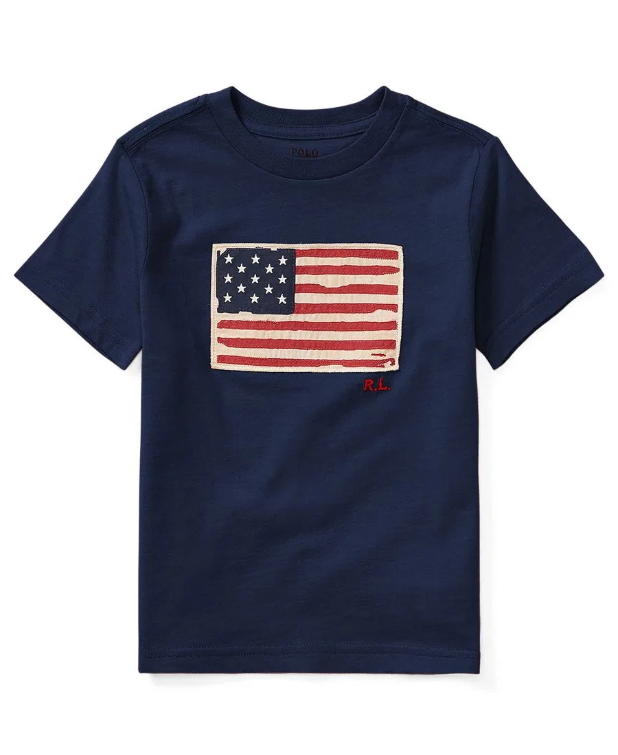 Детская футболка с аппликацией флага и вышивкой RL Polo Ralph Lauren, Cruise Navy — фото 4