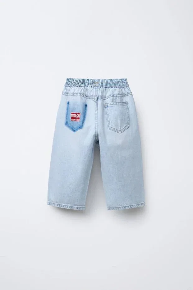 Детские брюки для девочек джинсовые Patched And Embroidered Denim Pants La Ciel Paris, Blue — фото 3