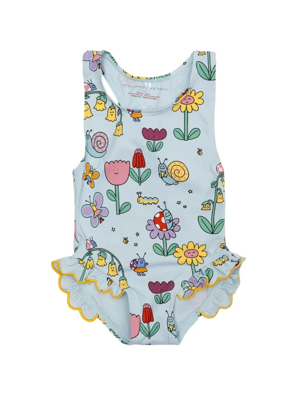Купальник с оборками и цветочным принтом Stella Mccartney Kids, синий
