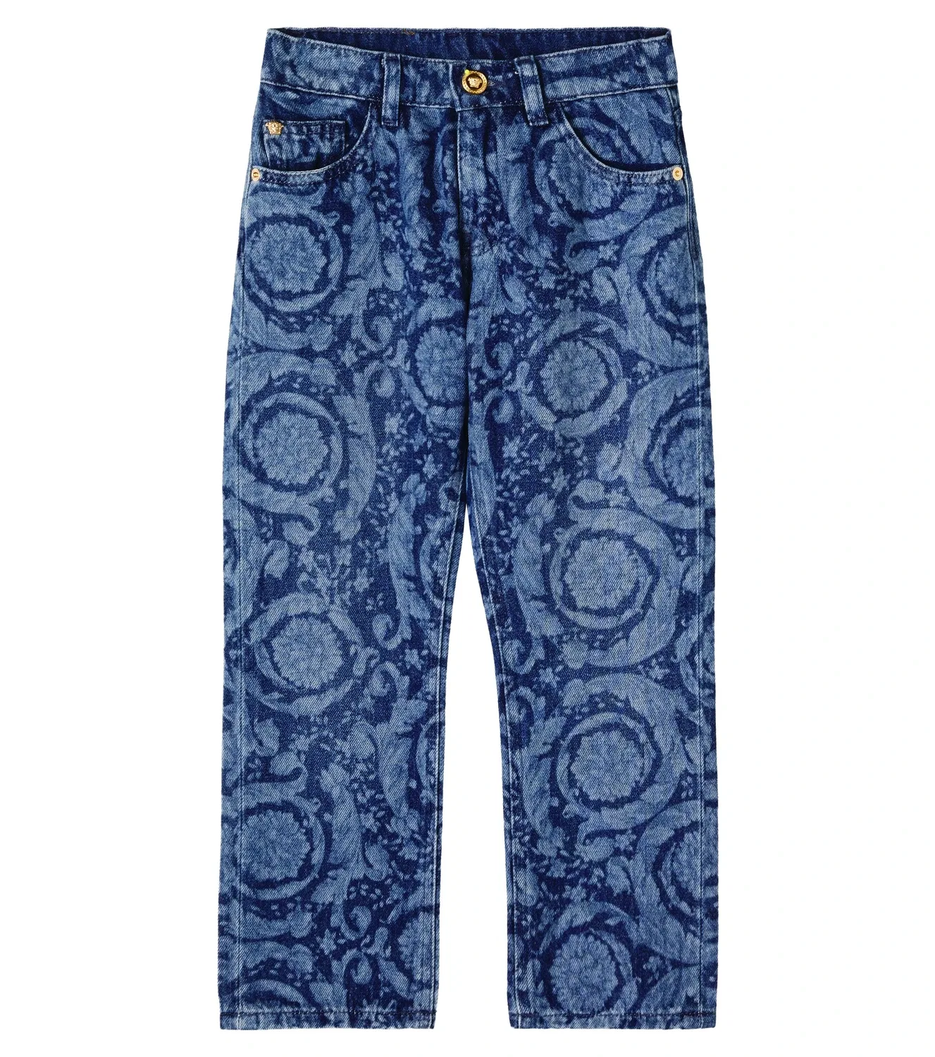 Джинсы прямого кроя с принтом Versace Kids, синий