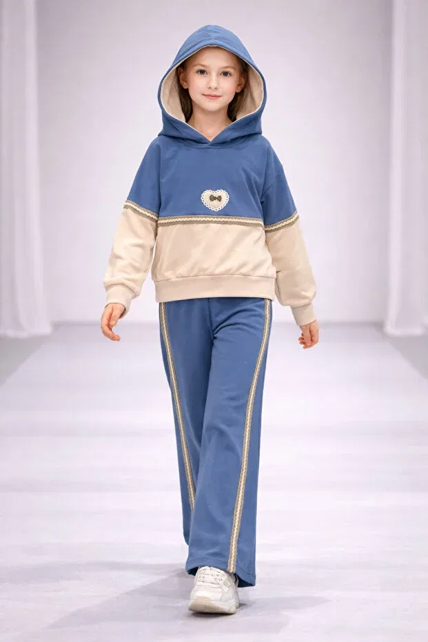 Детский комплект для девочек с капюшоном Prenses Peri Kids, Indigo Blue