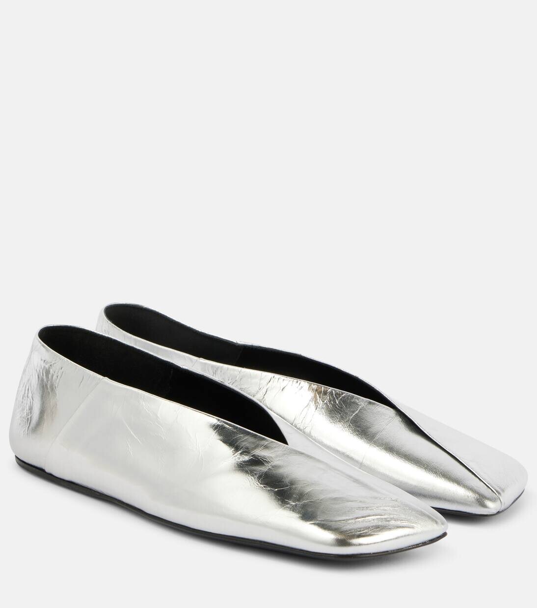 Балетки из металлизированной кожи Jil Sander, цвет sky grey
