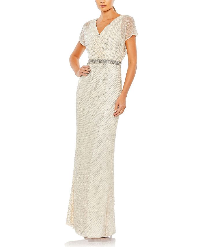 

Платье-колонна с рукавами-бабочками и бисером Mac Duggal, серебряный