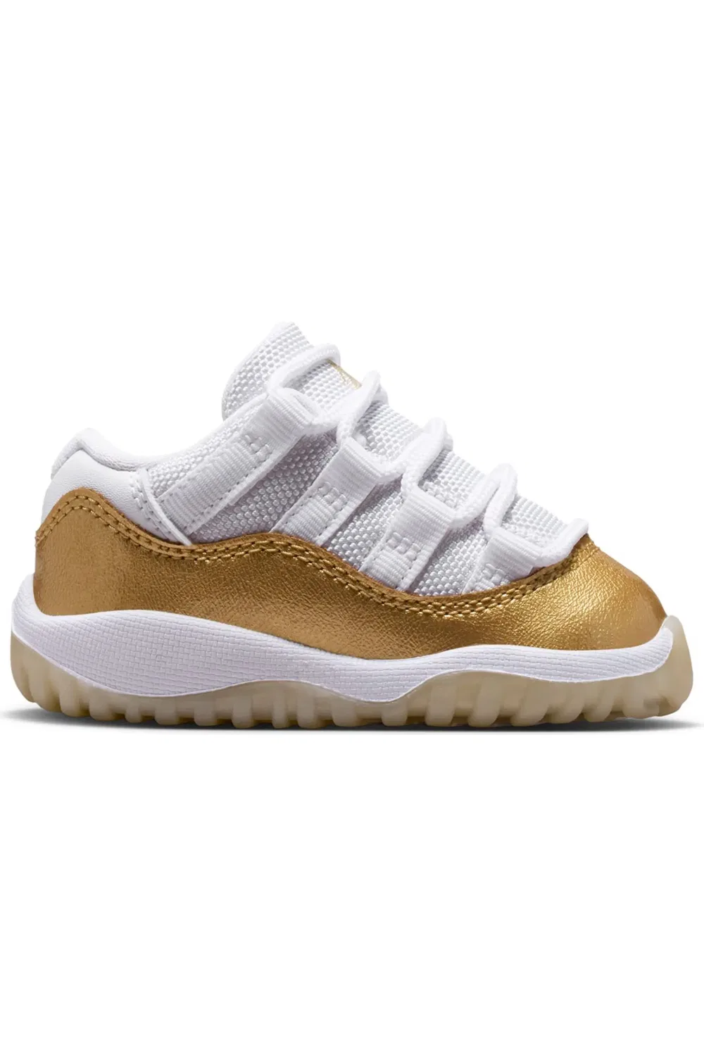Детские кроссовки баскетбольные низкие Air Jordan 11 Retro Low Jordan, White/Gold/Team Gold — фото 2