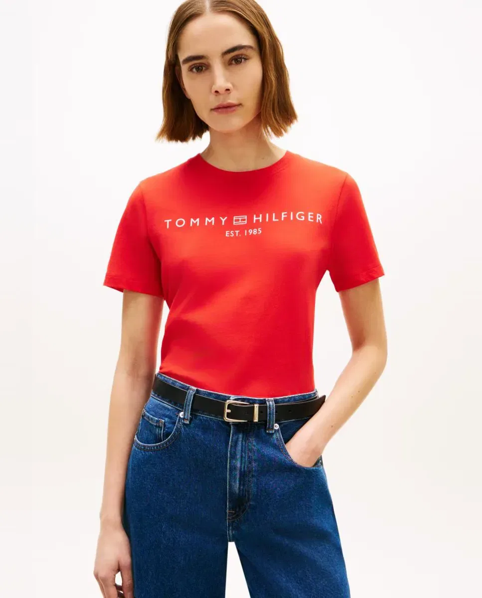 Женская футболка хлопковая Tommy Hilfiger, Rojo — фото 4