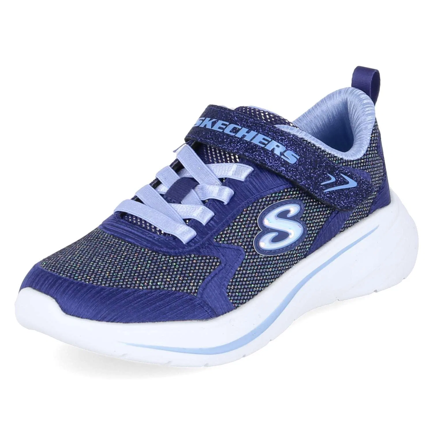 Детские кроссовки для девочек с адаптивной застежкой Wave 92 Skechers, Navy Textile Light Blue Trim — фото 3