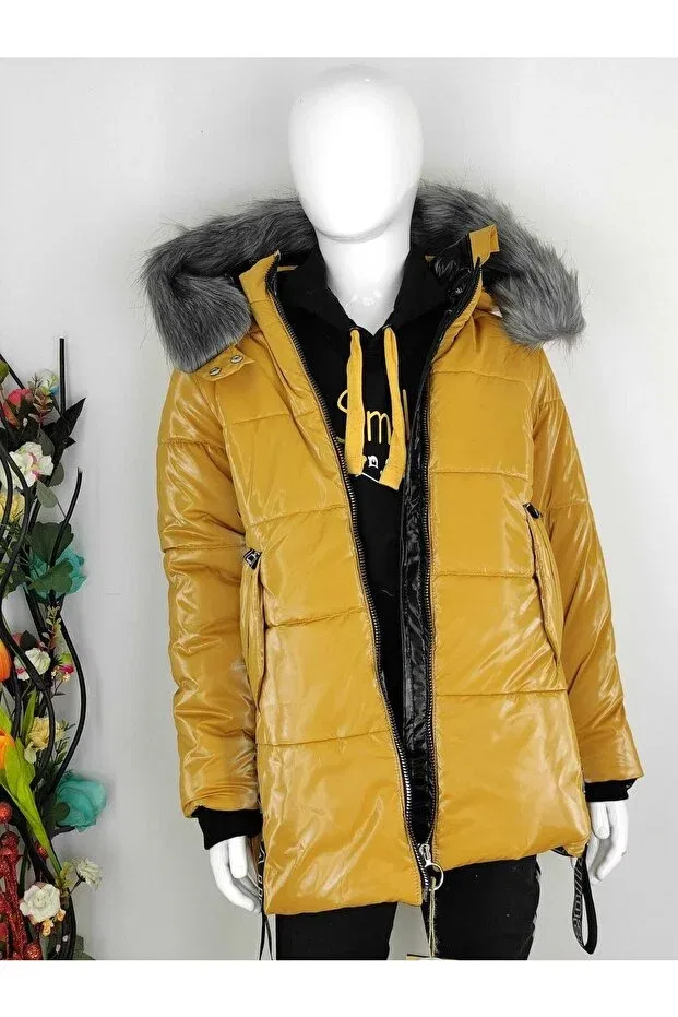 Детское пальто для девочек утепленное с капюшоном из флиса Midimod Gold, Hardal