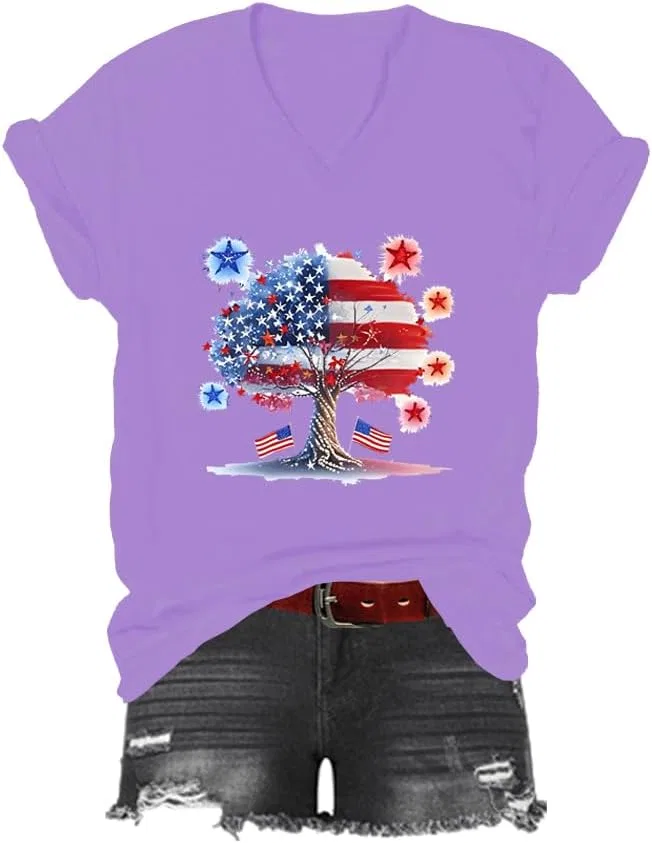 Футболка с принтом American Tree Flag V-образным вырезом, Purple