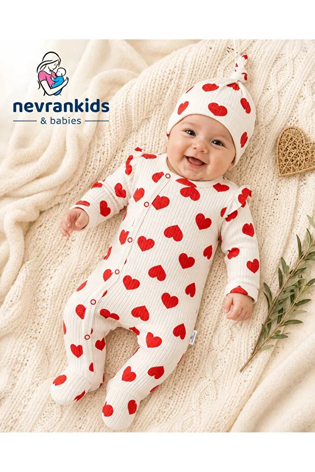 Детский комплект боди-комбинезонов для девочек с принтом Heart Big Pattern Nevrankids, Ecru