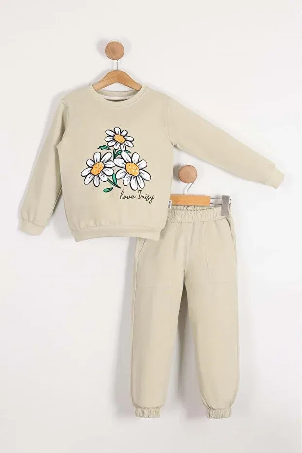 Детский спортивный костюм для девочек с цветочным принтом Daisy motif Mnk Baby&Kids, Ecru