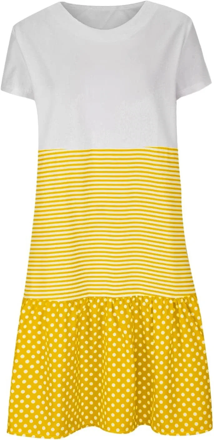 Женское летнее платье мини с полосками и горошком, Yellow — фото 3