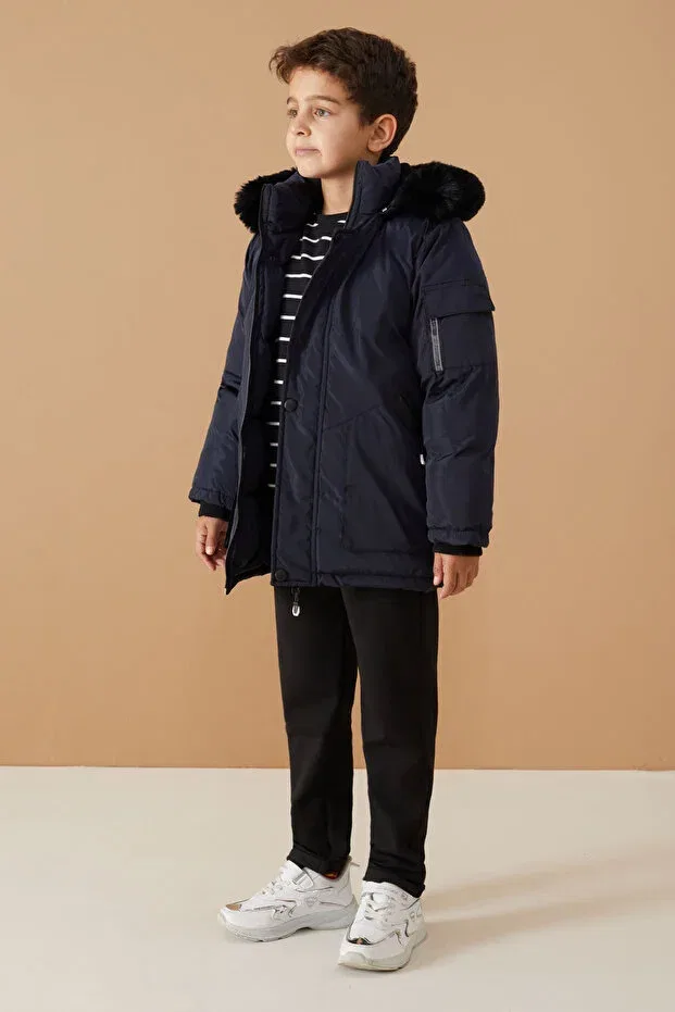 Детское пальто для девочек с капюшоном Cansın Mini, Navy Blue