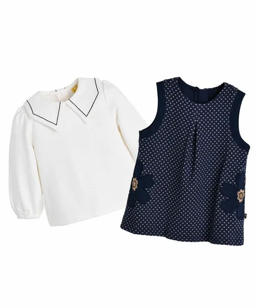 Детский комплект из платья и топа с цветочными аппликациями moimoln, Navy