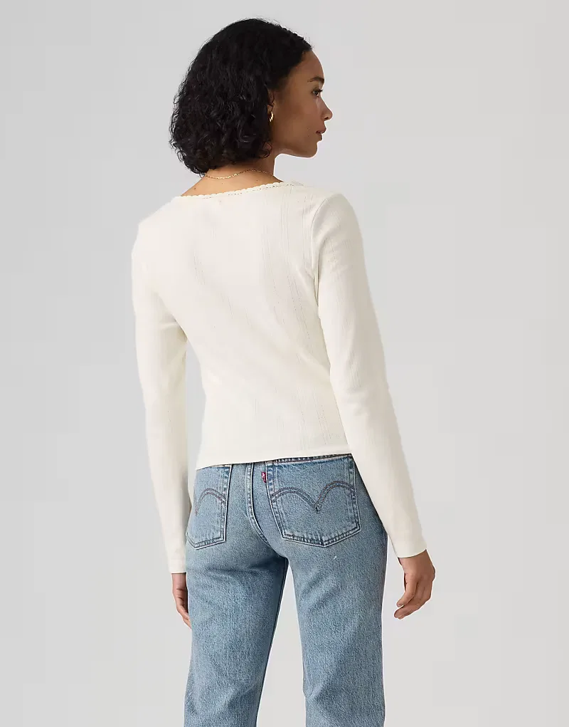 Топ ажурный с длинными рукавами Dry Goods Pointelle Lace LS Levi's, silver heath/белый — фото 2