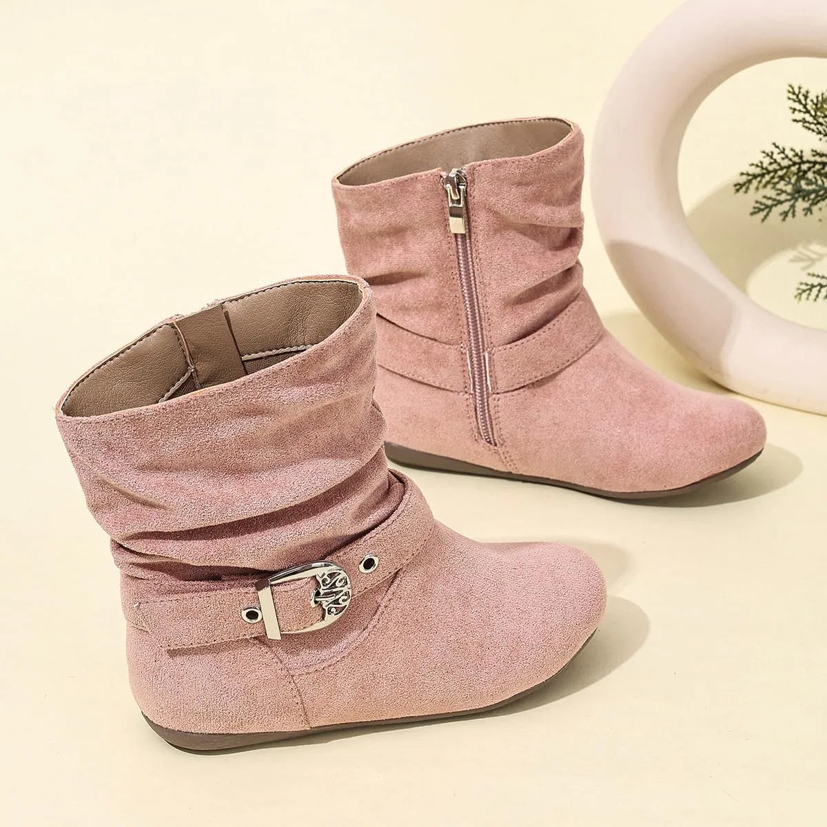Детские сапоги для девочек с боковой молнией Auhoho, Pink — фото 4