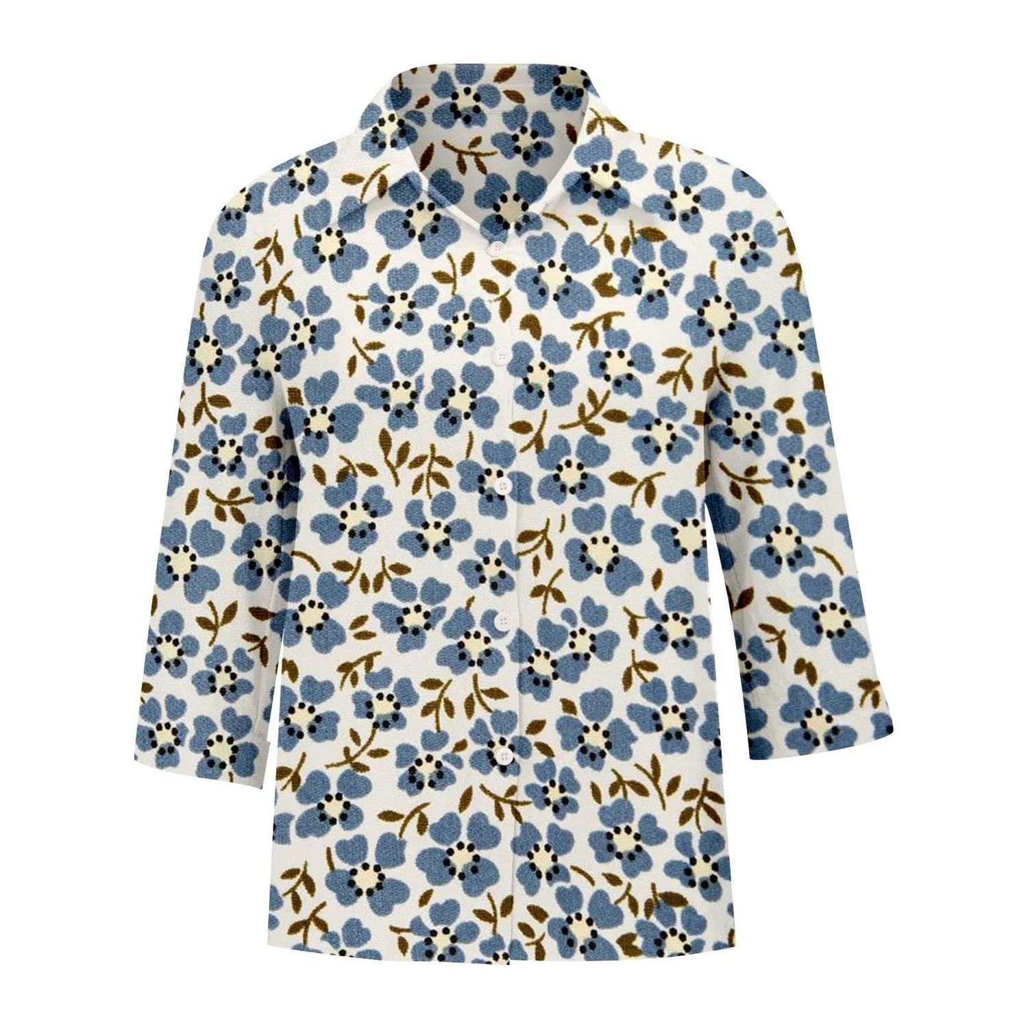 Женская блуза с V-образным вырезом, с принтом в горошек, Classic Polka Dot Collar, Floral-26 — фото 3