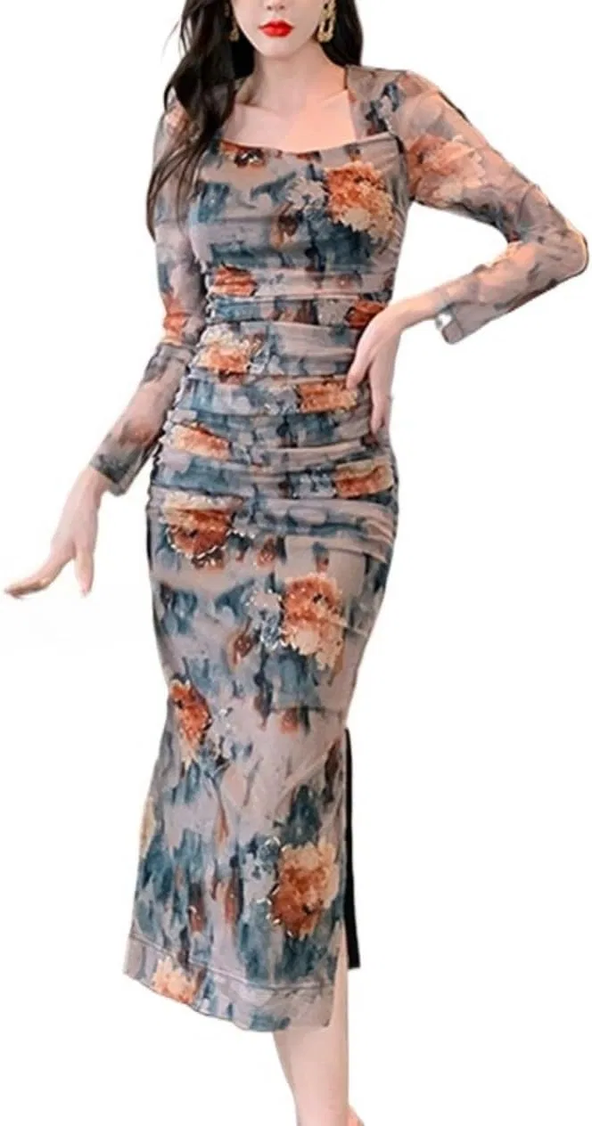 Женское платье миди с цветочным принтом Sheath Silhouette, Mixed Color