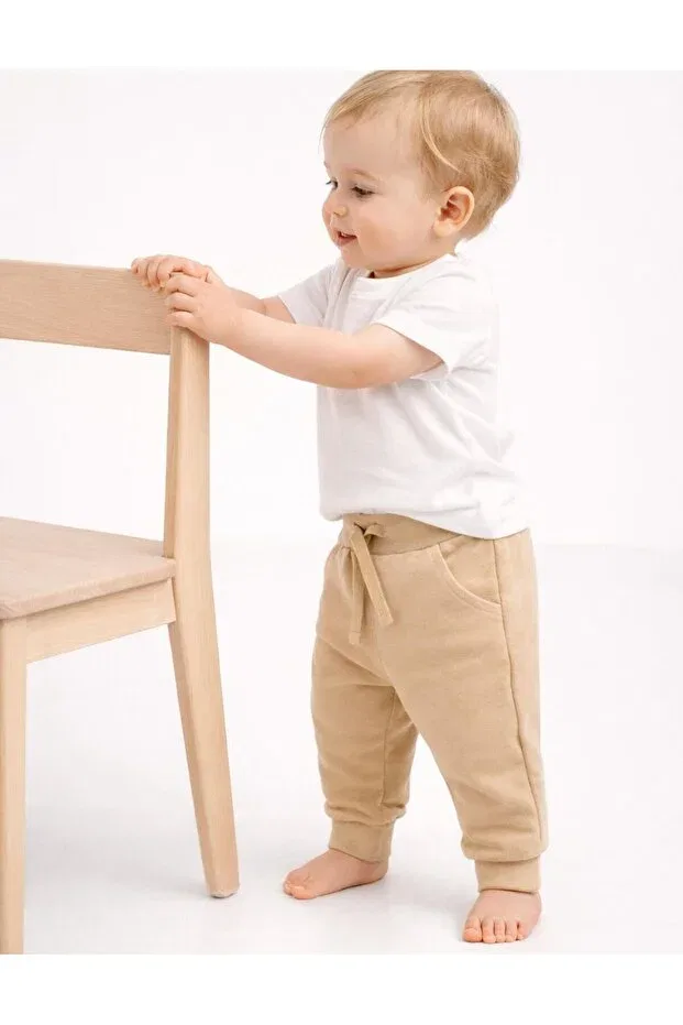 Детские спортивные штаны для девочек с эластичным манжетом Organickid, Beige