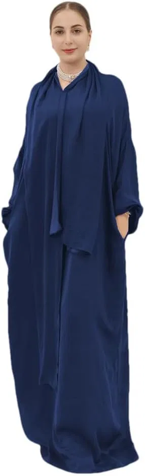 Женское свободное платье-абая с длинными рукавами Muslim Prayer Dress, Dark Blue