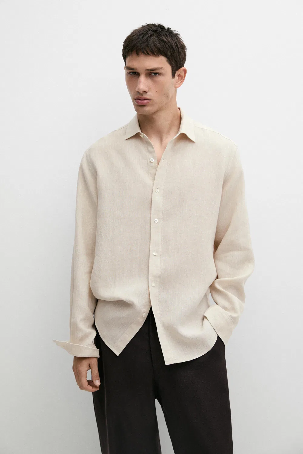 Рубашка Delavé из 100% льна стандартного кроя Massimo Dutti, бежевый — фото 2